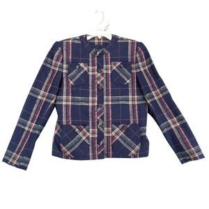 Vtg 80s Doncaster Custom Navy Plaid Button-Front Jacket Women's M Wool Bld Tweed